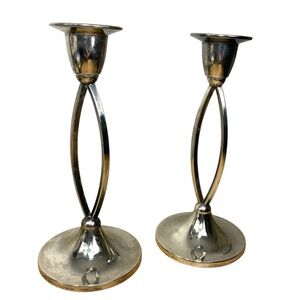 Vintage 50s ianthe Of England Silver Plated Candle Holders Stand Set MCM